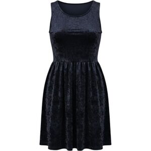 So Rad Black Crushed Velvet Sleeveless Skater Dress Medium Scoop Neck Fit